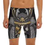 Black Samurai Skull Print Men's Long Boxer Briefs