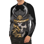 Black Samurai Skull Print Men's Long Sleeve Rash Guard