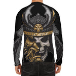 Black Samurai Skull Print Men's Long Sleeve Rash Guard