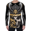 Black Samurai Skull Print Men's Long Sleeve T-Shirt