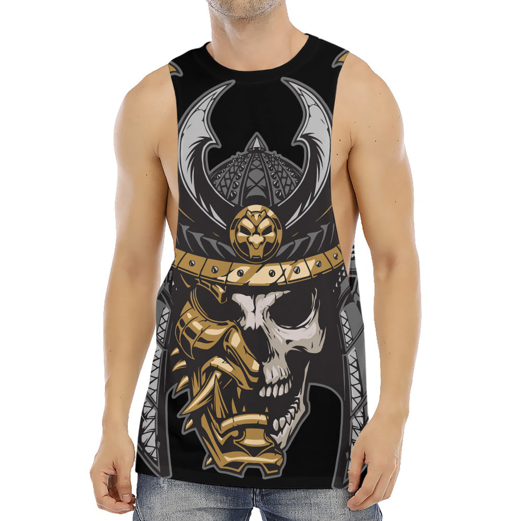 Black Samurai Skull Print Men's Muscle Tank Top