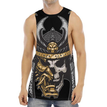 Black Samurai Skull Print Men's Muscle Tank Top