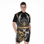 Black Samurai Skull Print Men's Rompers