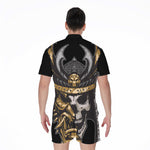 Black Samurai Skull Print Men's Rompers