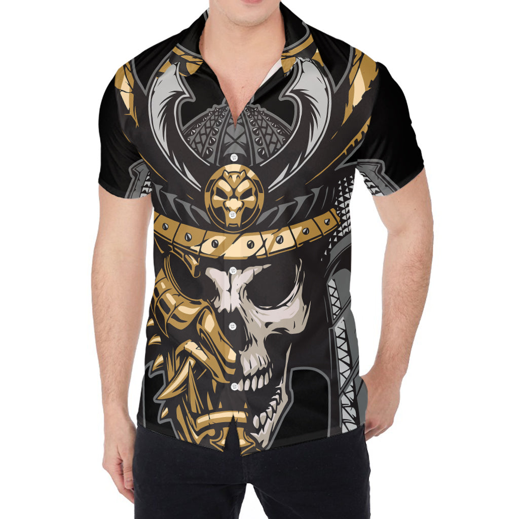 Black Samurai Skull Print Men's Shirt