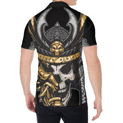 Black Samurai Skull Print Men's Shirt