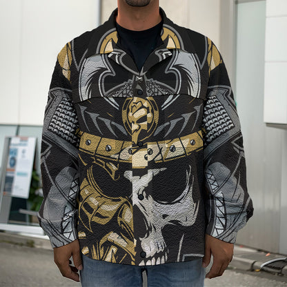 Black Samurai Skull Print Men's Shirt Jacket
