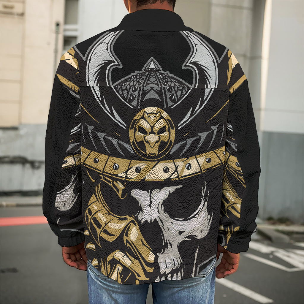 Black Samurai Skull Print Men's Shirt Jacket