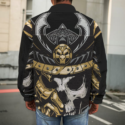 Black Samurai Skull Print Men's Shirt Jacket