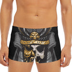 Black Samurai Skull Print Men's Short Boxer Briefs