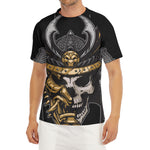 Black Samurai Skull Print Men's Short Sleeve Rash Guard