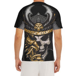 Black Samurai Skull Print Men's Short Sleeve Rash Guard