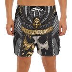Black Samurai Skull Print Men's Split Running Shorts