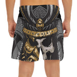 Black Samurai Skull Print Men's Split Running Shorts