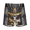 Black Samurai Skull Print Men's Athletic Shorts