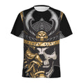 Black Samurai Skull Print Men's Athletic T-Shirt