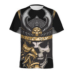 Black Samurai Skull Print Men's Sports T-Shirt