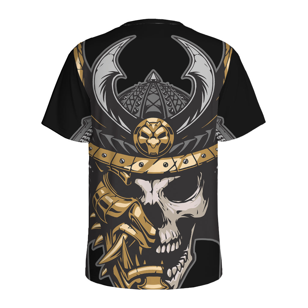 Black Samurai Skull Print Men's Sports T-Shirt