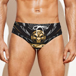 Black Samurai Skull Print Men's Swim Briefs