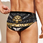 Black Samurai Skull Print Men's Swim Briefs