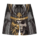 Black Samurai Skull Print Men's Swim Trunks