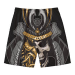 Black Samurai Skull Print Men's Swim Trunks