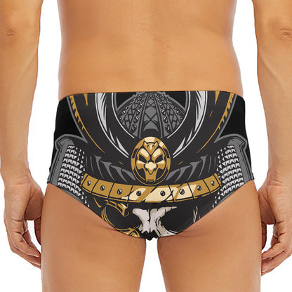 Black Samurai Skull Print Men's Triangle Swim Briefs