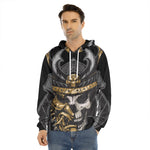 Black Samurai Skull Print Men's Velvet Pullover Hoodie