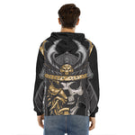 Black Samurai Skull Print Men's Velvet Pullover Hoodie