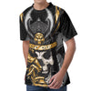 Black Samurai Skull Print Men's Velvet T-Shirt