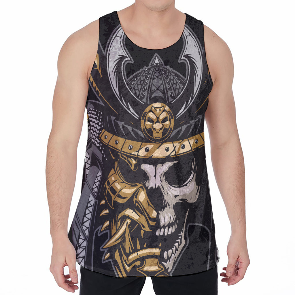 Black Samurai Skull Print Men's Velvet Tank Top