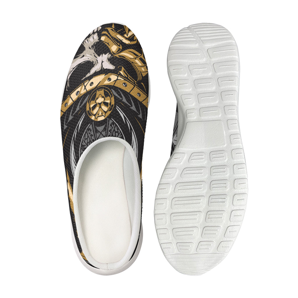 Black Samurai Skull Print Mesh Casual Shoes