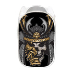 Black Samurai Skull Print Mesh Laundry Hamper