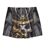 Black Samurai Skull Print Mesh Shorts