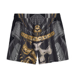 Black Samurai Skull Print Mesh Shorts