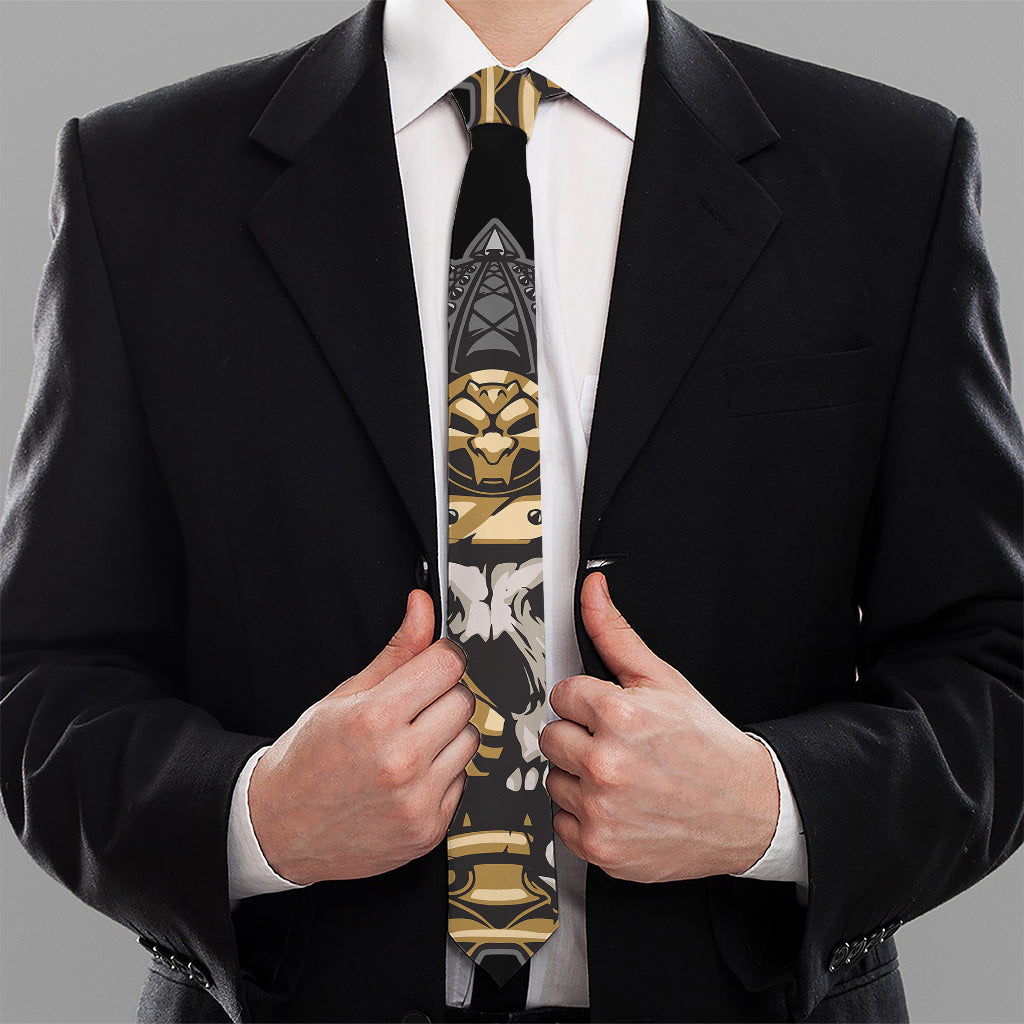 Black Samurai Skull Print Necktie