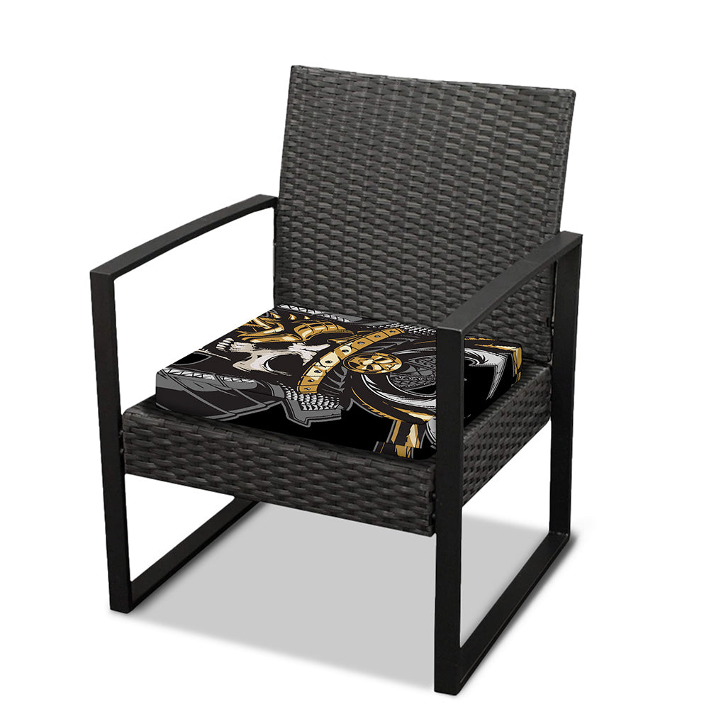 Black Samurai Skull Print Outdoor Seat Cushion Cover