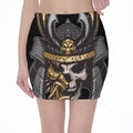 Black Samurai Skull Print Pencil Mini Skirt