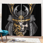 Black Samurai Skull Print Pencil Pleat Curtains