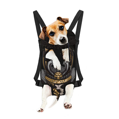 Black Samurai Skull Print Pet Carrier Backpack