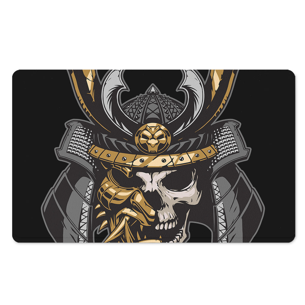 Black Samurai Skull Print Polyester Doormat