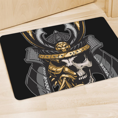Black Samurai Skull Print Polyester Doormat