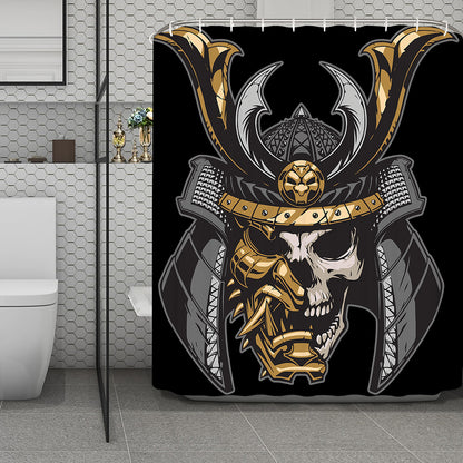 Black Samurai Skull Print Polyester Shower Curtain