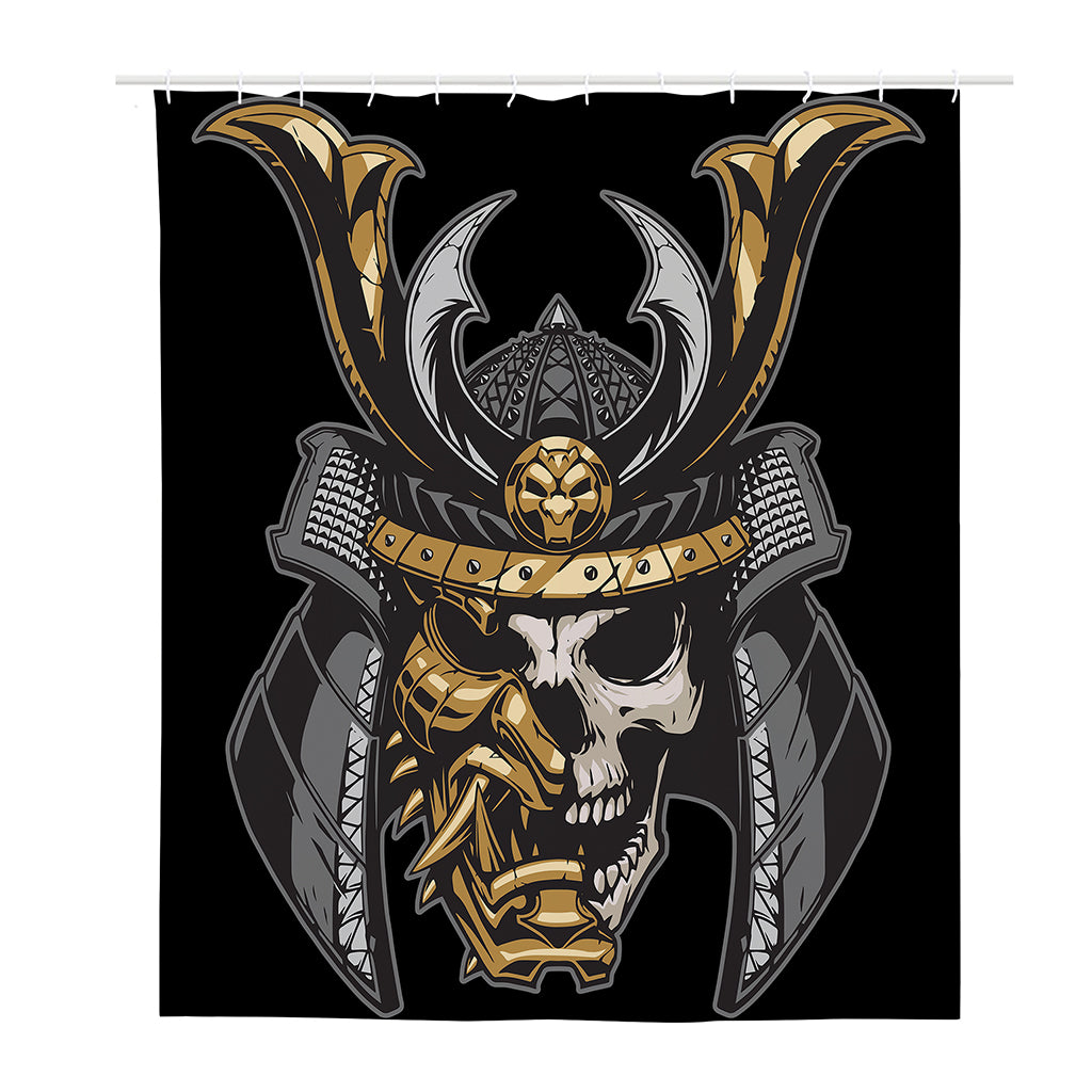 Black Samurai Skull Print Polyester Shower Curtain