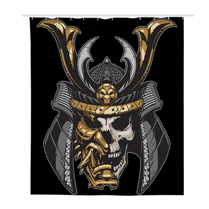 Black Samurai Skull Print Polyester Shower Curtain