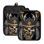 Black Samurai Skull Print Pot Holders With Pocket