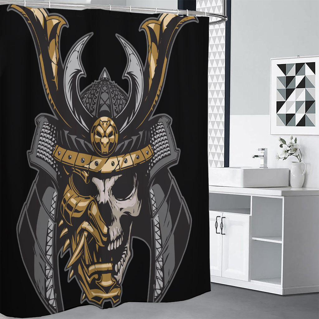 Black Samurai Skull Print Premium Shower Curtain
