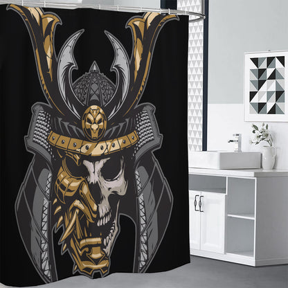 Black Samurai Skull Print Premium Shower Curtain