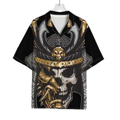 Black Samurai Skull Print Rayon Hawaiian Shirt