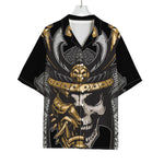 Black Samurai Skull Print Rayon Hawaiian Shirt